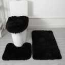 Eanpet Shaggy Bathroom Rugs Sets 3Piece Black Bath Mat Non-Slip Shower Mats Water Absorbent Bath Rug Floor Mats Soft Washable Shower Rug with U-Shaped Contour Rug Toilet Lid Cover