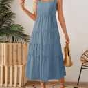 ZESICA Women's Summer Sleeveless Dress Casual Backless Loose Flowy Tiered Sundress Beach Cover up Tank Dresses (Blue, M)