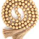 58in Wood Bead Garland with Tassels, Farmhouse Rustic Country Decor Prayer Boho Wall Hanging Decoration (Gold)