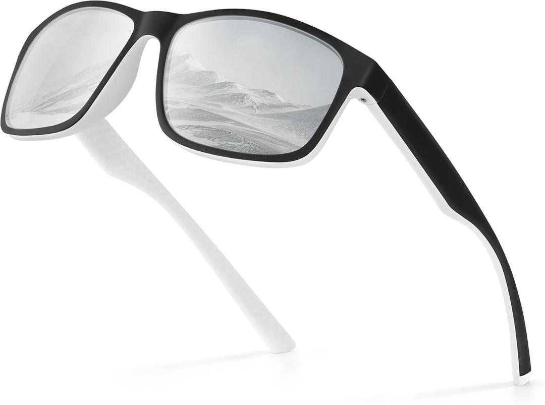 Polarized Sunglasses for Men Women, Lightweight Square Mens Sunglasses UV Protection for Driving Fishing Golf, A04-black+white/White