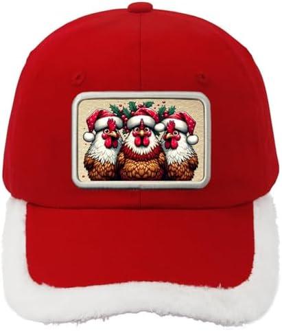 Nuanua Christmas Baseball Cap with Chicken Print on PU Leather Patch – Fun Holiday Hat for Adults