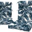 LVTXIII 2 Pack Outdoor High Back Cushions, 22" W x 20" D Tufted Seat and Back Chair Cushion with Ties, Fluffy Patio Replacement Rocking Chair Cushion for Outdoor Furniture Use, Palm Blue, 44"x22"x4"