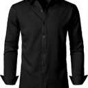 JEMITOP Men's Stretch Wrinkle-Free Soft Slim Fit Dress Shirts Long Sleeve Formal Wedding Business Casual Button Down Shirt, Large
