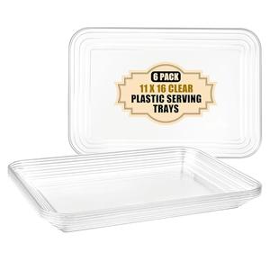 SUT 6-Pack Clear Serving Trays for Entertaining-16 x 11" Serving Platters for Snacks, Fruit, Cookies, Dessert, Reusable Plastic Trays for Serving Food and Party Organization in Kitchen & for Parties