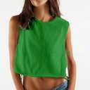Women Loose Crop Tank Cropped Top Sexy Summer Baby Tee Cute (Green, L)