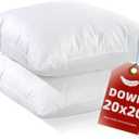 YSTHER Down Feather Throw Pillow Inserts 20x20 Set of 2 Firm Large Lumbar Pillows for Bed Decorative Couch Soft Pillows for Sleeping Indoor White Cotton Pillow Sofa (2 Count (Pack of 1))