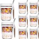 8 Pcs 10 oz Overnight Oats Containers with Lids and Spoons Large Capacity Airtight Oatmeal Overnight Oat Jars with Measurement Marks Oatmeal Container for Milk Cereal Fruit (White)