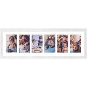 8x26 Collage Frame with 6 Openings 4X6 Pictures, Multiple Picture Frame with Mat, Wall or Tabletop Decor, White Wood Grain (1 Pack)