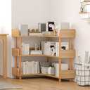 OSCHF Wooden Reversible Corner Bookshelf - Modern 3 Tiers L-Shaped Bookcase with Solid Wood Frame and Edge Protection for Home and Office, Open Storage Shelf, Oak