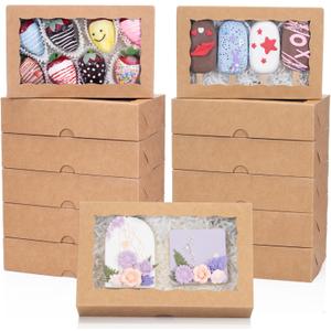 20PCS 8x5x2 Inch Bakery Boxes Cookie Boxes with Window Treat Boxes Bakery Packaging for Dessert Donut,Muffins,Chocolate,Cupcake,and Candy Gift Giving Christmas Valentine's Mother's Day (Brown)