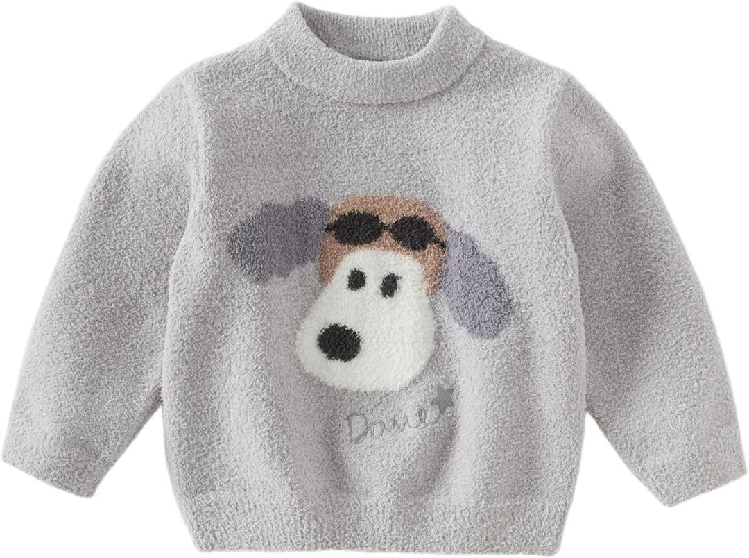 DAVE&BELLA Toddler Baby Girl Boy Knit Sweater, Cute Animal-Themed Plush Pullover Sweater Fall Winter Crewneck Long Sleeve Top 2-3T