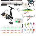 Gonex Ice Fishing Rod Reel Combo Medium Light Carbon Fiber Fiberglass Portable Complete Kit Include Skimmer Spare Rod Spinning Ice Fishing Reel Ice Jig Folding Stool for Winter Fishing