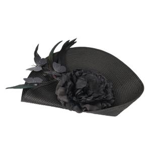 Straw Wide Brim Hat Women Fascinators Sets for Tea Party Exaggerated Butterfly Headband Headdress Fashionable Hair Accessories (One Size, Black)