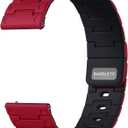 Bandletic 20mm Magnetic Watch Band, Quick Release Rugged Silicone Watch Strap Compatible with Garmin Forerunner 245 Watch Band, Soft Smartwatch Wristband Replacement Straps for Men Women, Red/Black