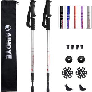 Aihoye Hiking Trekking Poles, 2 Pack Collapsible, Lightweight, Anti Shock, Walking Sticks, Adjustable Hiking Pole for Men and Women (silver)