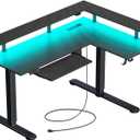 Rolanstar Electric Standing Desk L Shaped with LED Light & Power Outlet, Dual Motor Height Adjustable, Includes Monitor Stand & Keyboard Tray, 61.2" Sit Stand Desk, Carbon Fiber Black