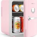 CUTIEWORLD Skincare Fridge with Dimmable LED Light Mirror, 4L Mini Fridge For Desktop, Travel or Cool & Heat, Makeup Fridge for Cosmetics, Skin Care and Food, Pink