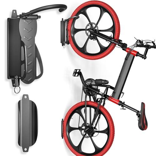 Goovilla Swivel Bike Wall Mount 2 Pack, Space Saving Bike Hangers for Garage with Screw and Easy Installation, Metal Vertical Bike Rack Wall Mount Holds up to 66.2lbs with No-scratch Protection, Black