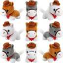 9 Pack Horse Stuffed Animals 4 Inch Mini Plush Toy Standing Plush Horse with Cowboy Hat and Bandana Detachable Chain for Animal Theme Birthday Party Decor Supplie(Light Colors)