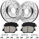 Front Brake Kit Brake Rotors and Ceramic Brake Pads Compatible with Toyota Camry (2.4L) 2002-2006, (3.0L) 2002-2004, (3.0L; LE) 2005-2006 Note Size Differences-275mm Not 296mm Rotors