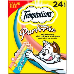 Temptations Creamy Puree Variety Pack of Squeezable Cat Treats, 0.42 oz. Tubes, 24 Count (EXP 05/06/27)
