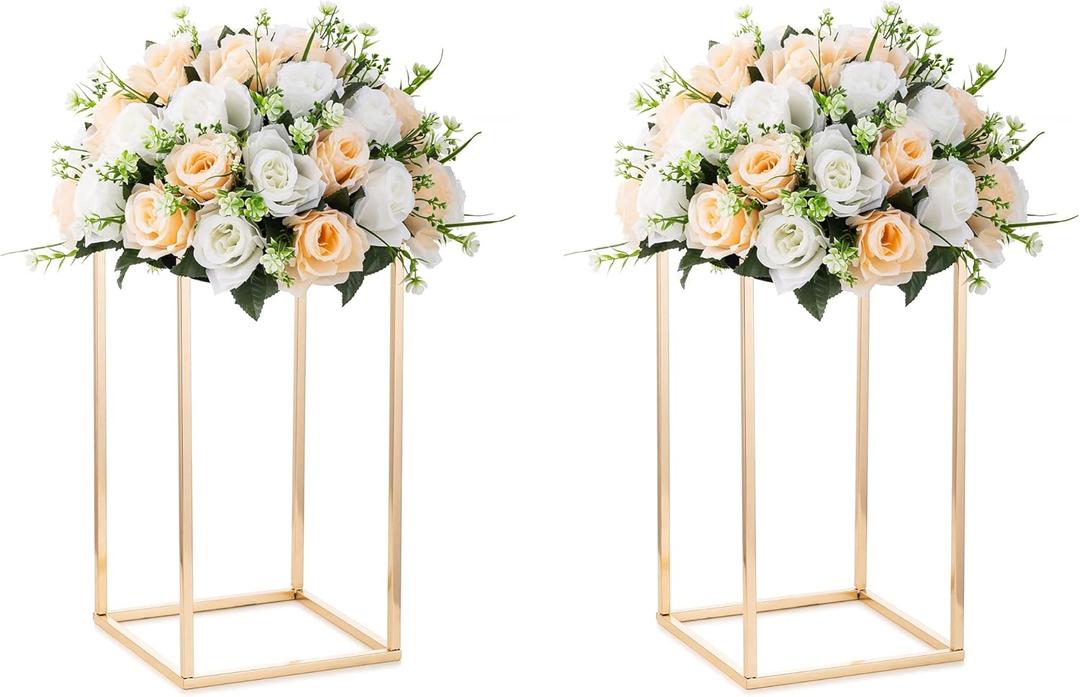 Gold Flower Stand for Table: 15.7 Tall Centerpiece Stand for Wedding Table Reception Floral Center Pieces with Home Decoration Party Event 2 PCS