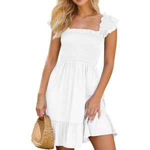Ammiko 2025 Sundresses for Women Casual Smocked Dress Sleeveless Ruffle Square Neck Backless Teen Boho Short Dresses Size Unknown, XL