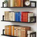 Harwaya 24 Inch Floating Shelves for Wall Set of 3, Wall Mounted Bookshelf, 8 Inches Deep Hanging Book Shelves for Living Room Bedroom Office Decor Closet Storage (Black)
