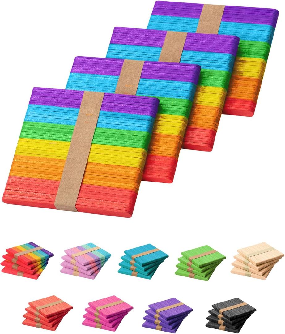 Mr. Pen- Colored Popsicle Sticks, Wooden Rainbow Colored Popsicle Sticks for Crafts, 200 Pack, 4.5 Inch