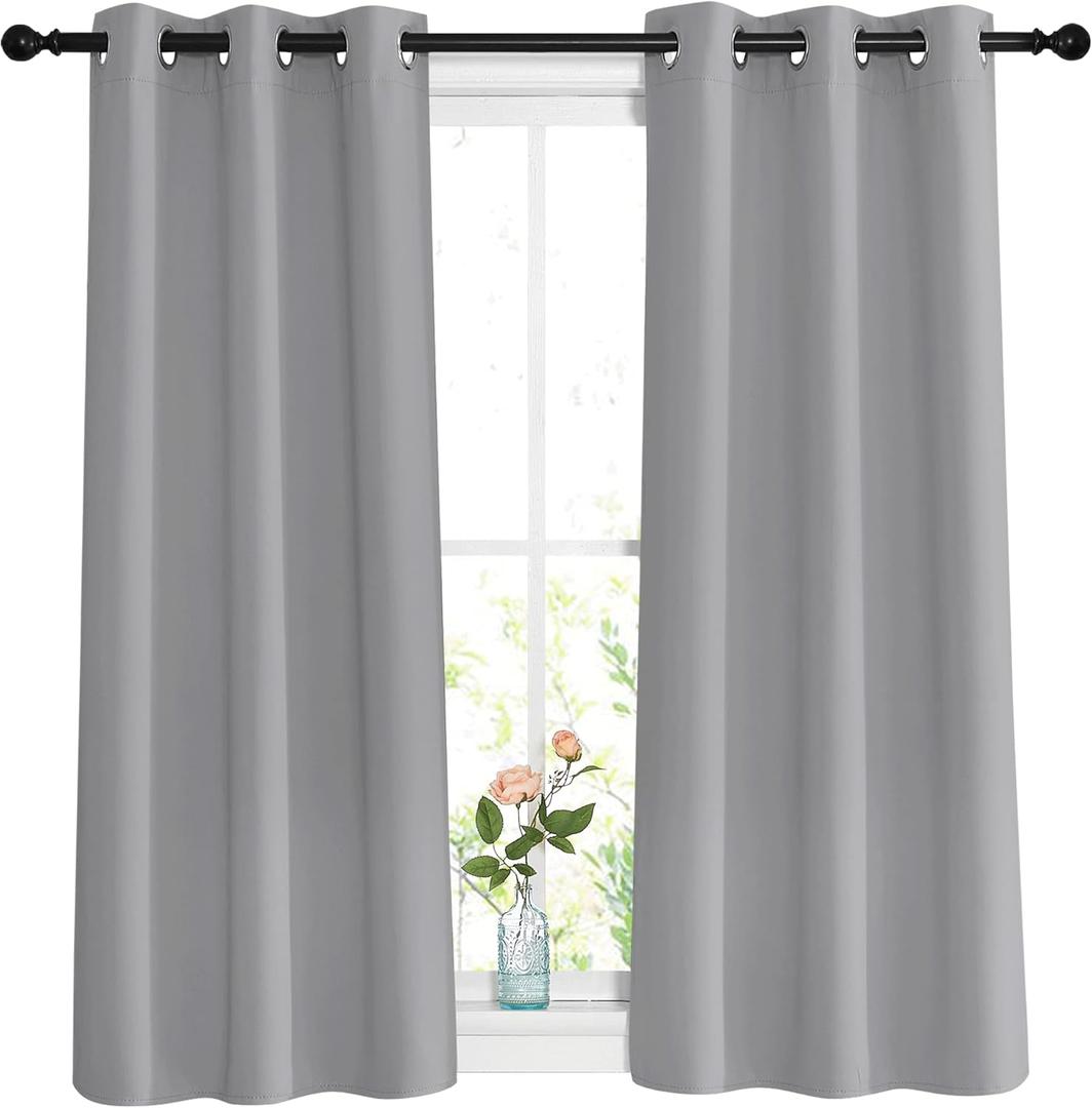 NICETOWN Greyish Blue Short Blackout Curtains for Bathroom - Window Treatment Thermal Insulated Grommet Light Blocking Curtains & Drapes for Bedroom/Kitchen (2 Panels, W37 x L48)