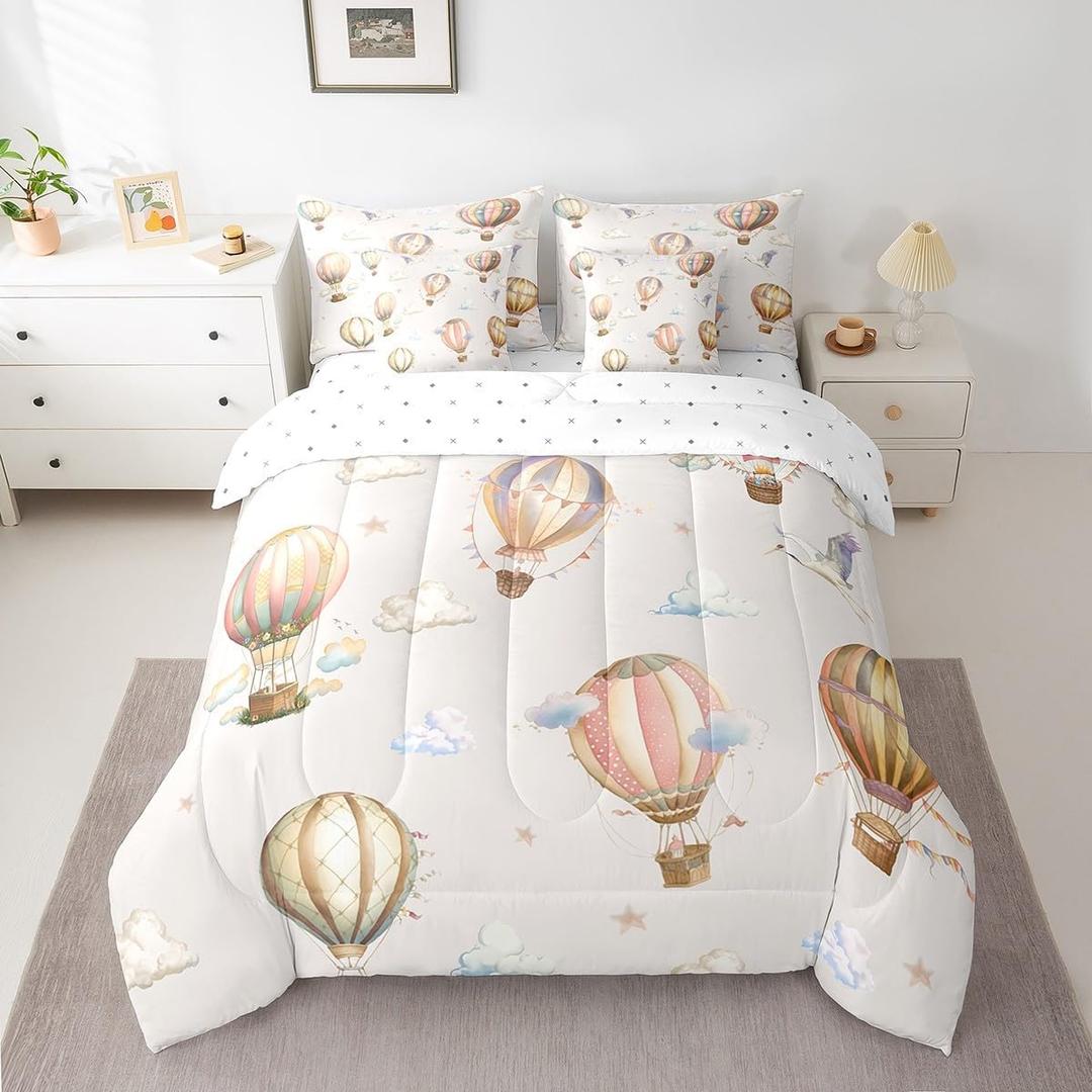 Hot Air Balloon Comforter Set,Cloud Starry Sky Cartoon Balloons Bedding Set for Boys Girls, comforter(64"x86) and 1 pillowcase(20"x30")