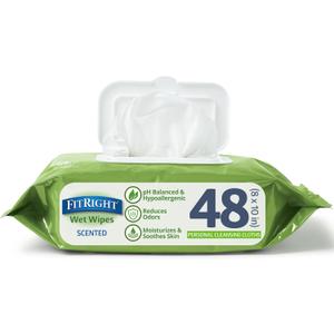 Medline FitRight Aloe Personal Cleansing Cloth Wipes, Scented, Pack of 48, 8 x 10 inch Adult Large Incontinence Wipes