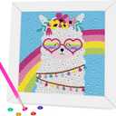 CHWGLFGG Diamond Art Kits for Kids with Wooden Frame, Alpaca Diamond Painting Kits for Beginners, DIY Big Gem Paintings Kits Animal Diamond Dots for Kids Ages 8-12, Home Wall Decor 7x7 Inch