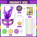 130 Pcs Mardi Gras Party Favors Kit - Carnival Decorations Set with Bulk Mardi Gras Beads Necklaces Masquerade Masks Gold Coins Tattoos & Stickers Vintage Fat Tuesday Parade Accessories Supplies