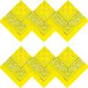 100% Cotton Bandanas, 21 x 21 inches, Set of 6 (Set30 - Basic - Yellow)