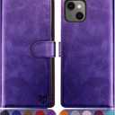 SUANPOT for iPhone 13Non 13Pro 6.1 inch 5G with RFID Blocking Wallet case Credit Card Holder,Flip Book PU Leather Phone case Shockproof Cover Cellphone Women Men for Apple 13 case Wallet Purple