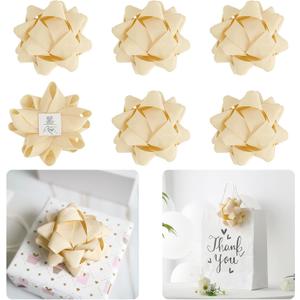 4.5 Inch Champange Bow for Gift Grosgrain Ribbon Present Bow, Baby Shower Bow for Gift Wrapping, Decorative Bow, Self Adhesive Bows, Gift Bow Assortment, Pack of 6