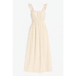 Women's 2025 Summer Boho Spaghetti Strap Square Neck Solid Color Ruffle A Line Beach Long Midi Dress S