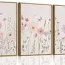 AVECCO Vintage Color Wildflower Canvas 3 Pieces Wall Art, Nature Floral Artwork Wall Decor, Botanical Art Prints for Bedroom Living Room Office Home Decoration Ready to Hang 12x16 Inch Wood Framed