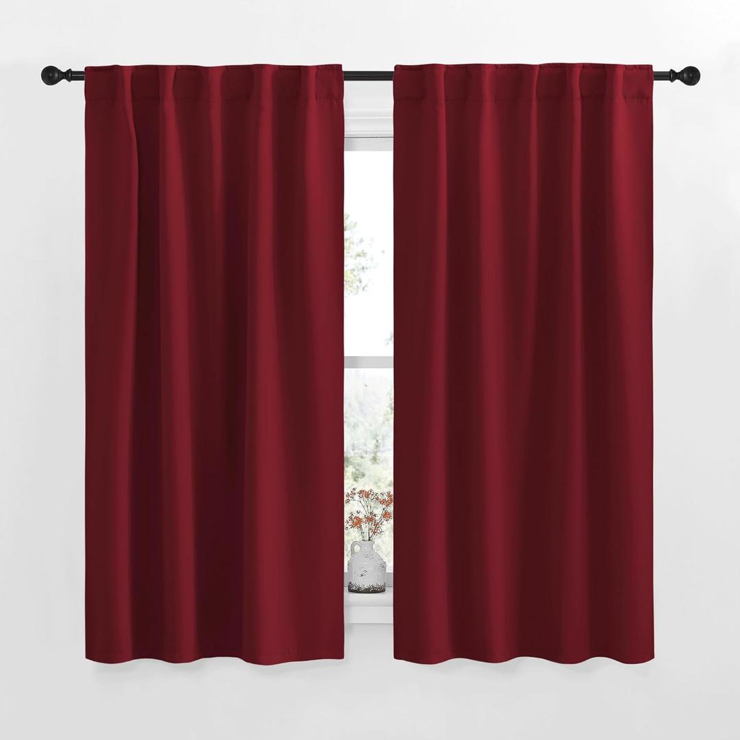 NICETOWN Blackout Window Curtains for Camper - (Burgundy Red Color) 34x48 Inch, 2 Panels Set, Thermal Insulated Room Darkening Blackout Drapes/Draperies with Rod Pocket & Back Tab for Loft