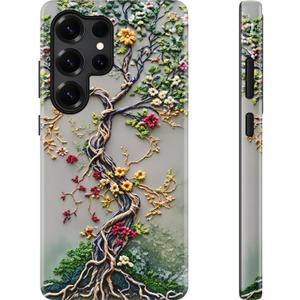 Esdot for Samsung Galaxy S23 Ultra Case - Wireless Charging Compatible  Dual-Layer Soft Silicone + Hard Shell - Wildflower Design - Protective Phone Cover for Women Girls - Tree of Life