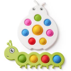 LiKee Fidget Popper Sensory Baby Toys for 10+ Months, Montessori Busy Toy for 1 2 3 Years Old Toddlers Push and Popping Bubbles Fine Motor Skill, Travel Toys for Kids Ages 1-3 Stress Relief (2 Pieces)