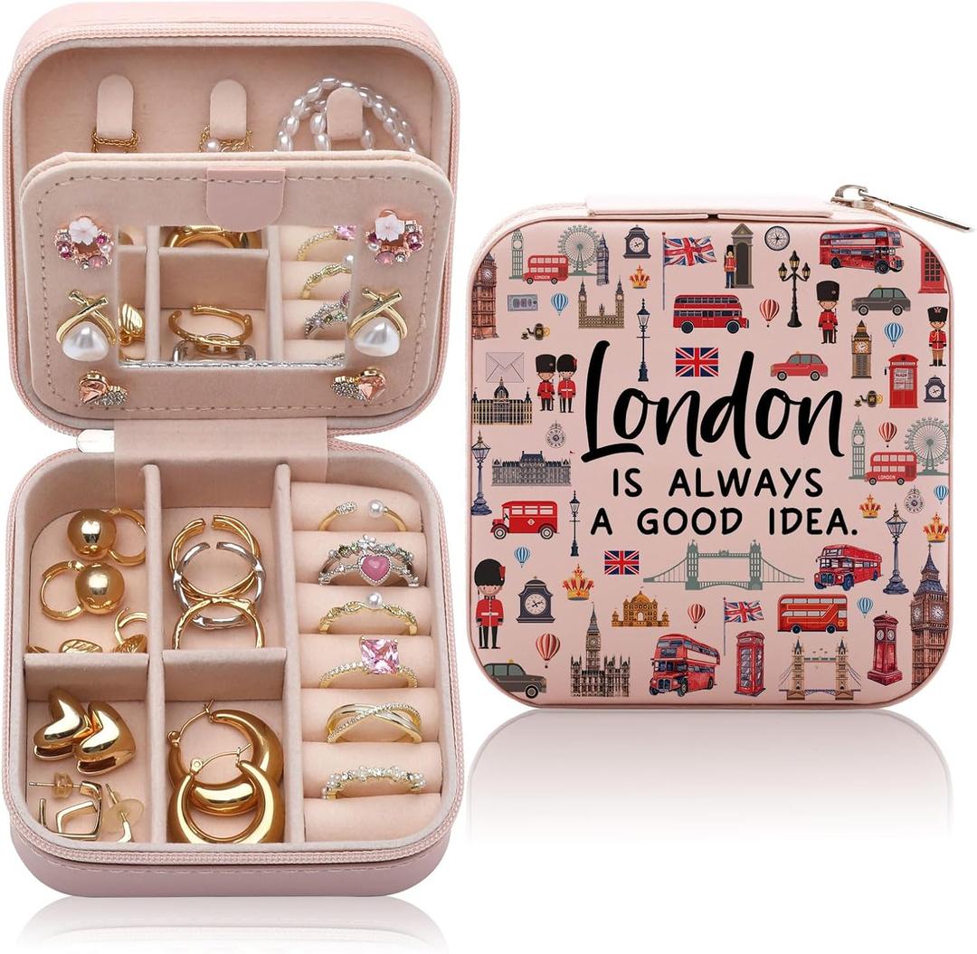 London Travel Gift Jewelry Box for Women, London Lover Souvenirs Gifts, London City Themed Gifts for Traveller Women Friends, London Trip Gift Travel Small Travel Jewelry Case Organizer