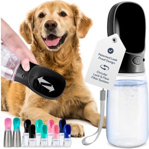 MalsiPree Dog Water Bottle - 19 Oz, Black, BPA-Free Stainless Steel - Portable & Lightweight Water Dispenser with Bowl for Dogs - Leak-Proof & No-Waste Design for Travel
