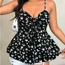 Verdusa Women's Plus Size Floral Print Camisole Tops Ruched Drawstring Spaghetti Strap Cami Shirt (XXXL)