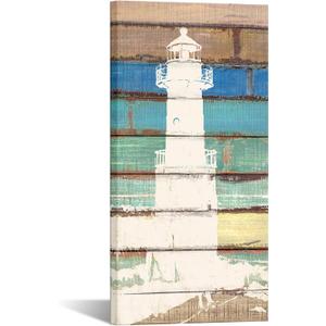 KREATIVE ARTS Coastal Wall Art Lighthouse Ocean Canvas Paintings Sea Picture Vintage Artwork Framed Rustic Home Decor Ready to Hang for Bathroom Bedroom 20x40 Inches