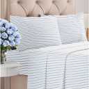 Queen Size 4 Piece Sheet Set - Comfy Breathable & Cooling Bed Sheets Set - Hotel Luxury Bedding for Women, Men, Kids, Teens, Boys & Girls - Deep Pockets, Soft, Wrinkle Free - Oeko-Tex - Blue Stripes 2