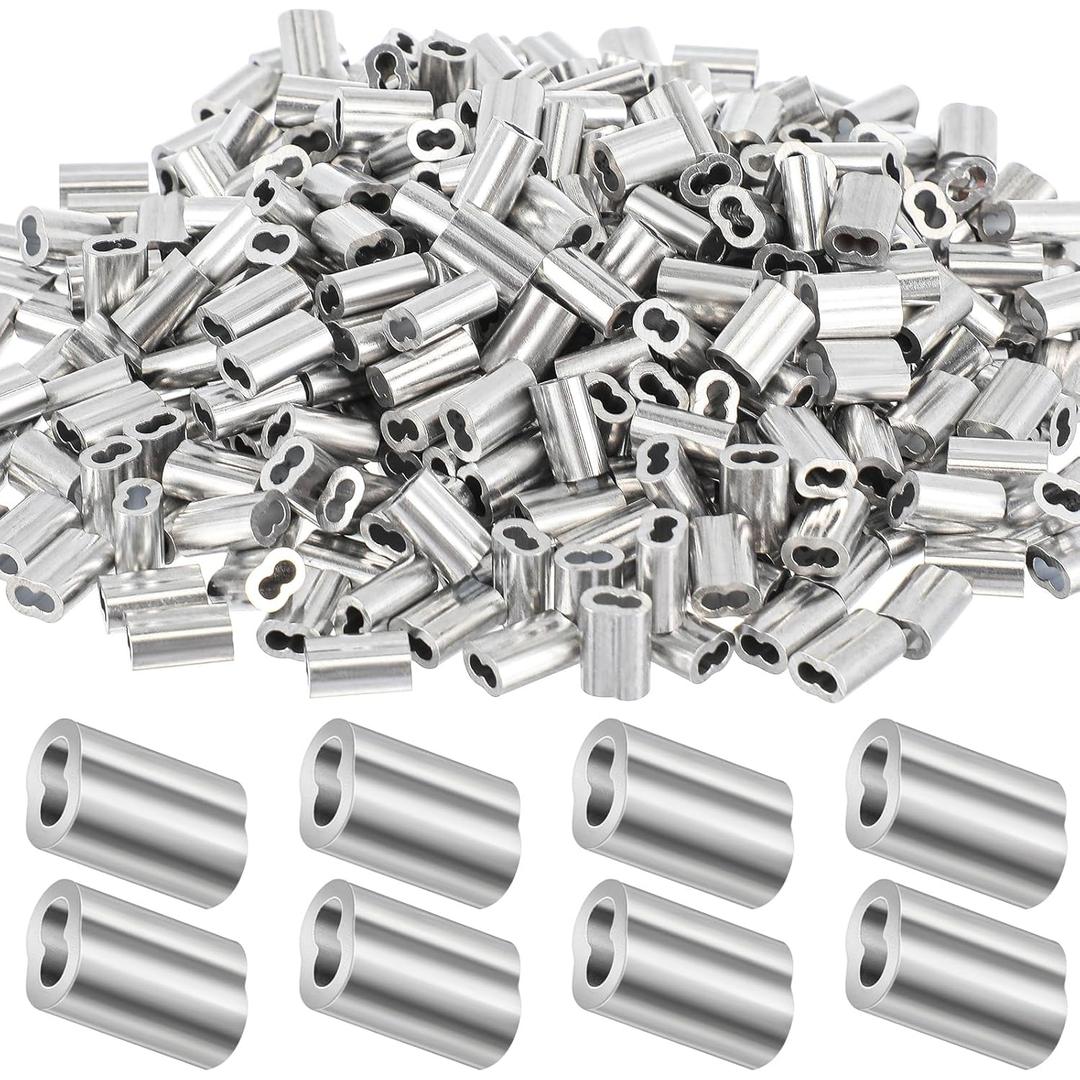 Yaocom 50 Pcs 1/4" Aluminum Crimping Loop Sleeve Cable Crimp Ferrules Wire Rope Sleeves for Diameter Wire Rope and Cable Line Ends