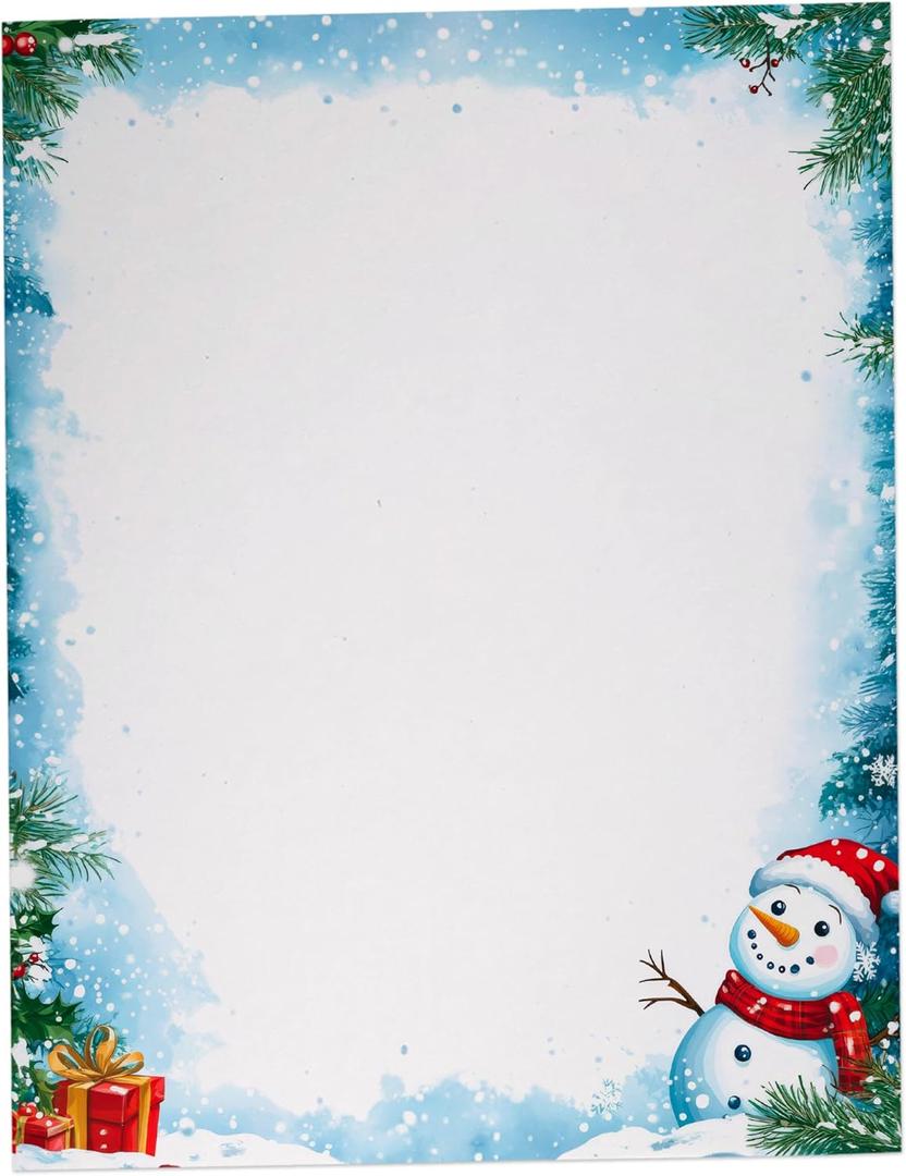 Happy Snowman Christmas Stationary Paper 8.5 x 11-60 Sheets Holiday Letter Paper
