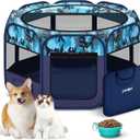 Dog Playpen, Portable Pet Play Pen for Cat, Puppies, Foldable Large-Capacity Pet Playpen for Indoor/Outdoor Dog House (Blue, 55" x 30", 8)
